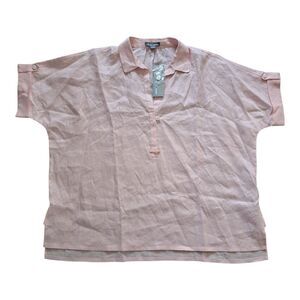 Go Silk 100% Linen Minimalist Boho Lagenlook Blouse Top Soft Pink Large NWT